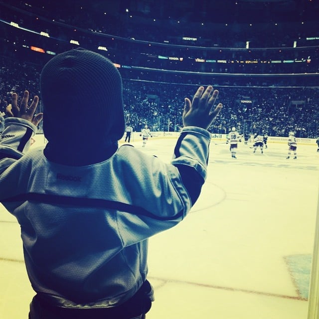 Luca Comrie had the best seat in the house at the first game of the Stanley Cup finals.
Source: Instagram user hilaryduff