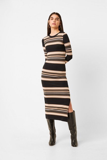 French Connection Sweeter Ribbed Stripe Bodycon Midi Dress