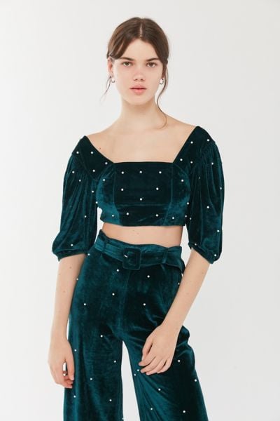 UO Perla Embellished Velvet Top