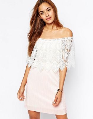 Oh My Love Scallop Lace Off-the-Shoulder Dress