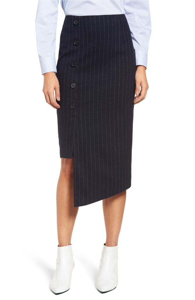 Halogen Button Detail Asymmetrical Skirt
