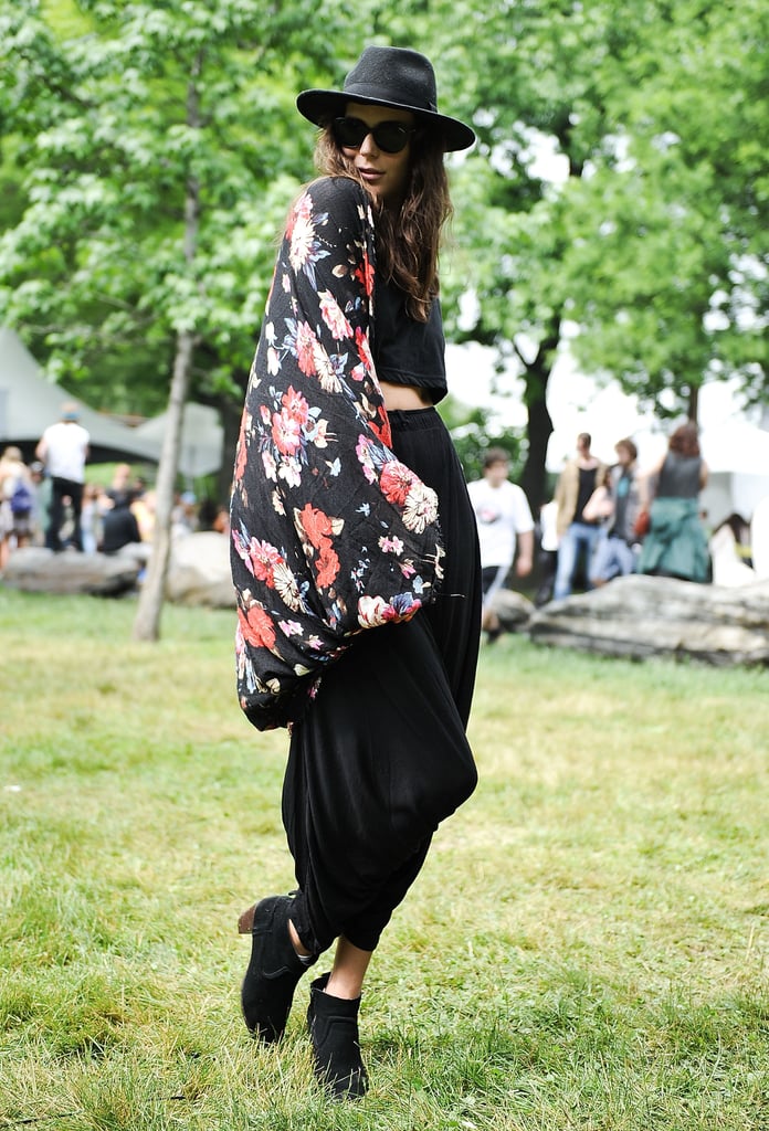 This festivalgoer gave head-to-toe black an unexpected spin by adding a colorful Free People kimono.