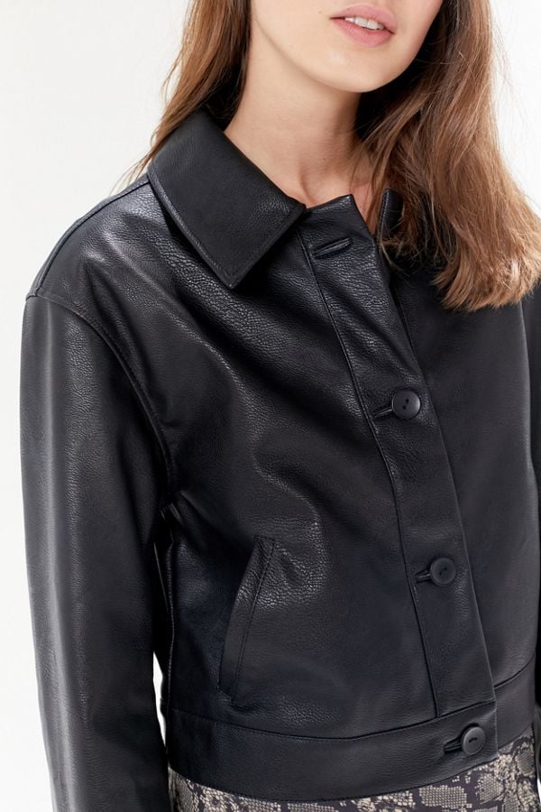 faux leather button jacket