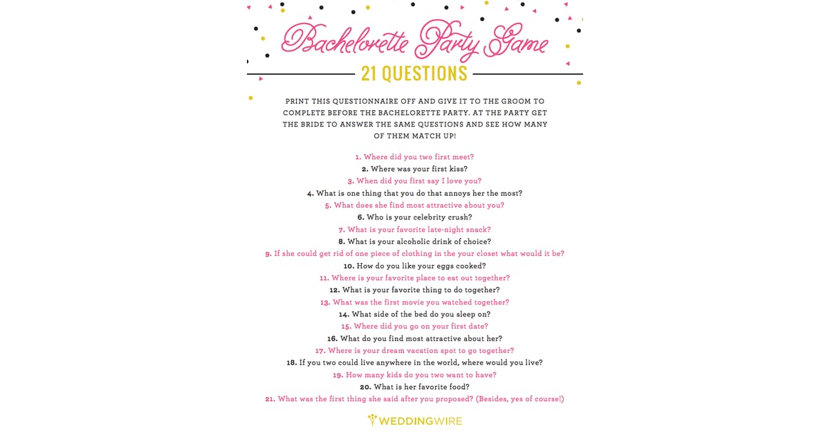 21 Questions Game 24 Free Bachelorette Party Printables Every