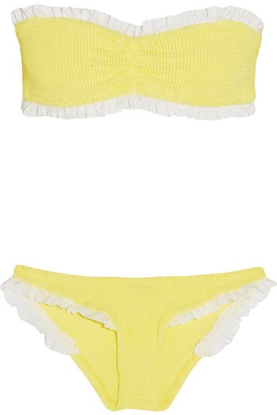 Hunza G Lucille Ruffled Seersucker Bandeau Bikini in Pastel Yellow