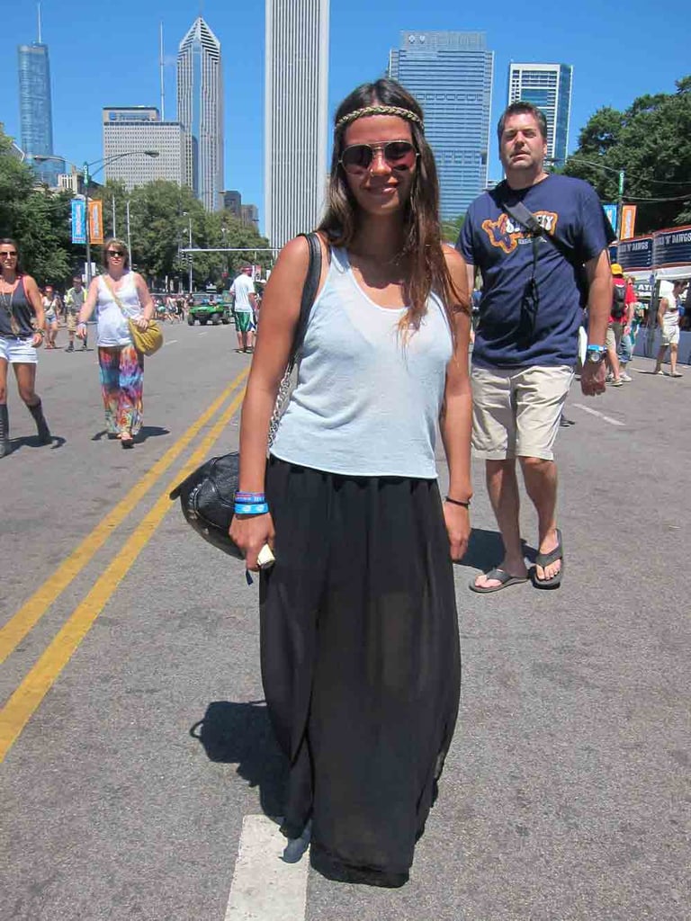 Viridiana's breezy ensemble — a loose white tank over a sheer black maxi shirt — was a nice antidote to the festivity's '90s revival of acid-washed denim cutoffs.