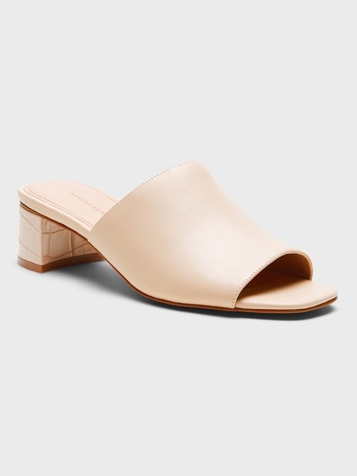 Mid-Heel Leather Mules