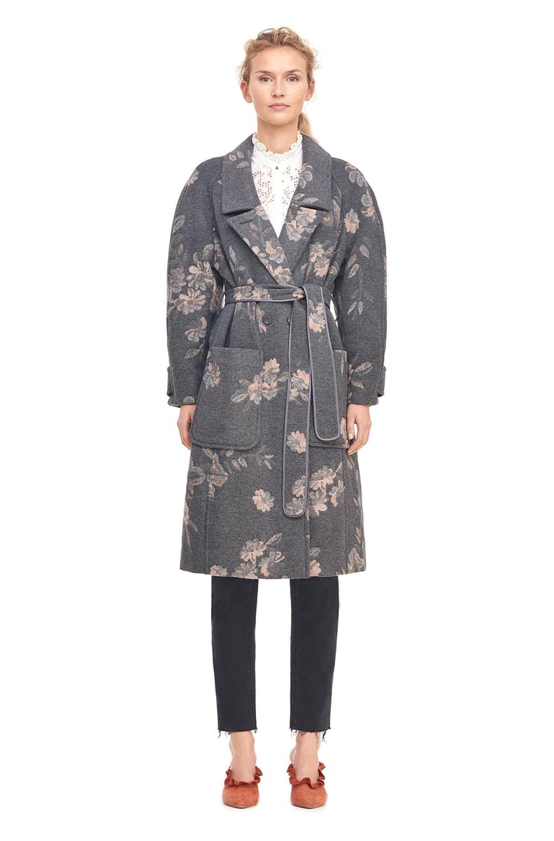 Rebecca Taylor Floral Jacquard Belted Coat