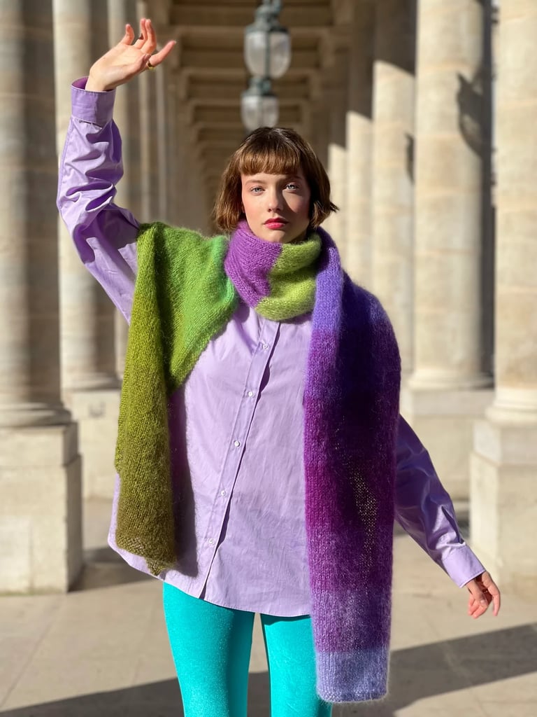 How to Wear a Scarf: Rose Carmine Green/Purple Love Scarf