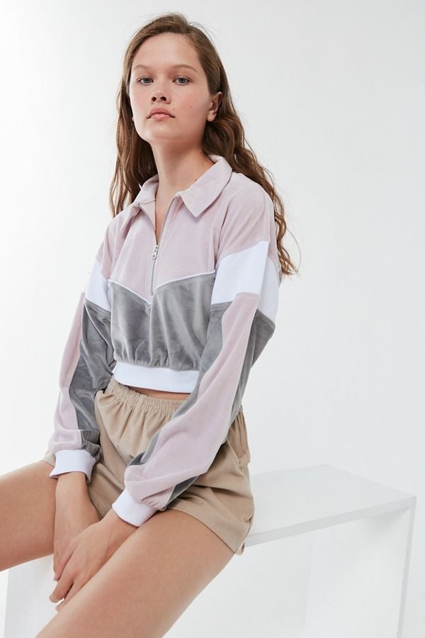 Out From Under Millie Velour Quarter-Zip Cropped Sweatshirt