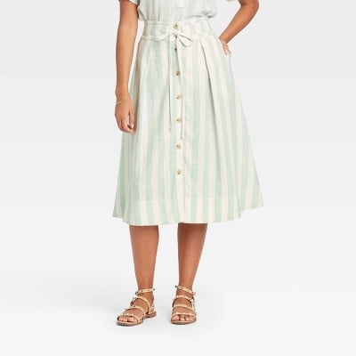 A New Day Women's Striped Button-Front Midi Skirt
