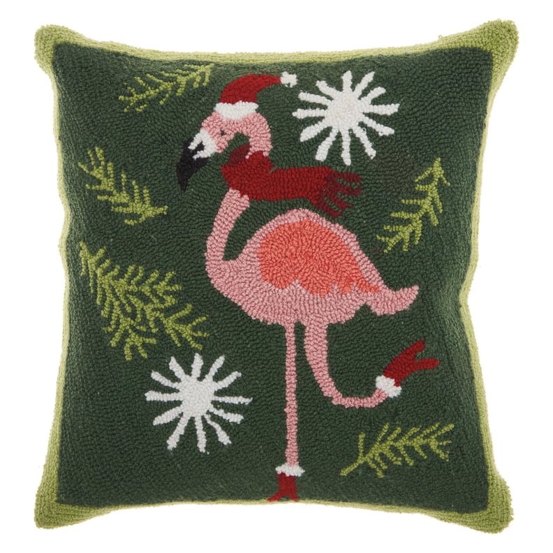 The Holiday Festive Flamingo Square Throw Pillow