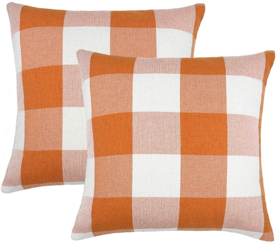Orange and White Buffalo Check Plaid Throw Pillow Covers