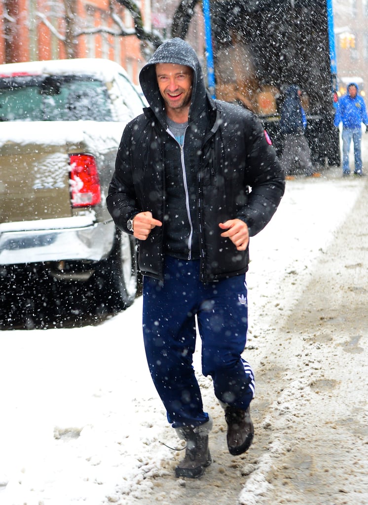 On Monday, Hugh Jackman went for a stroll despite a massive snowstorm hitting NYC.