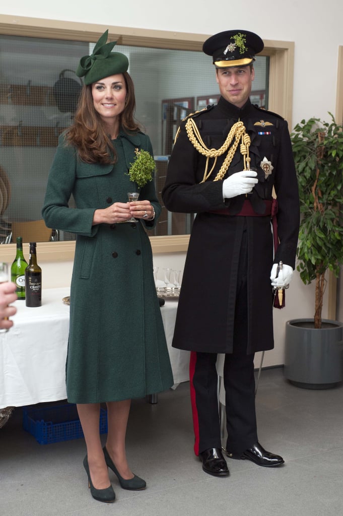 Kate Middleton and Prince William met with the Irish Guards in Aldershot, England, for St. Patrick's Day on Monday.