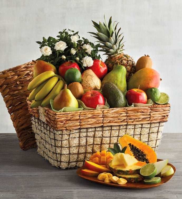 Flowers and Fruit Gift Basket