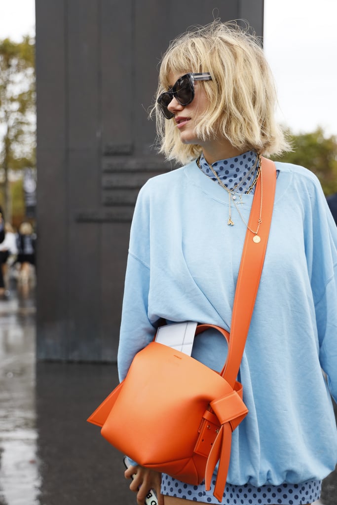 Even with head-to-toe color, there's room to play with a little bit more by way of handbags, shoes, and accessories.