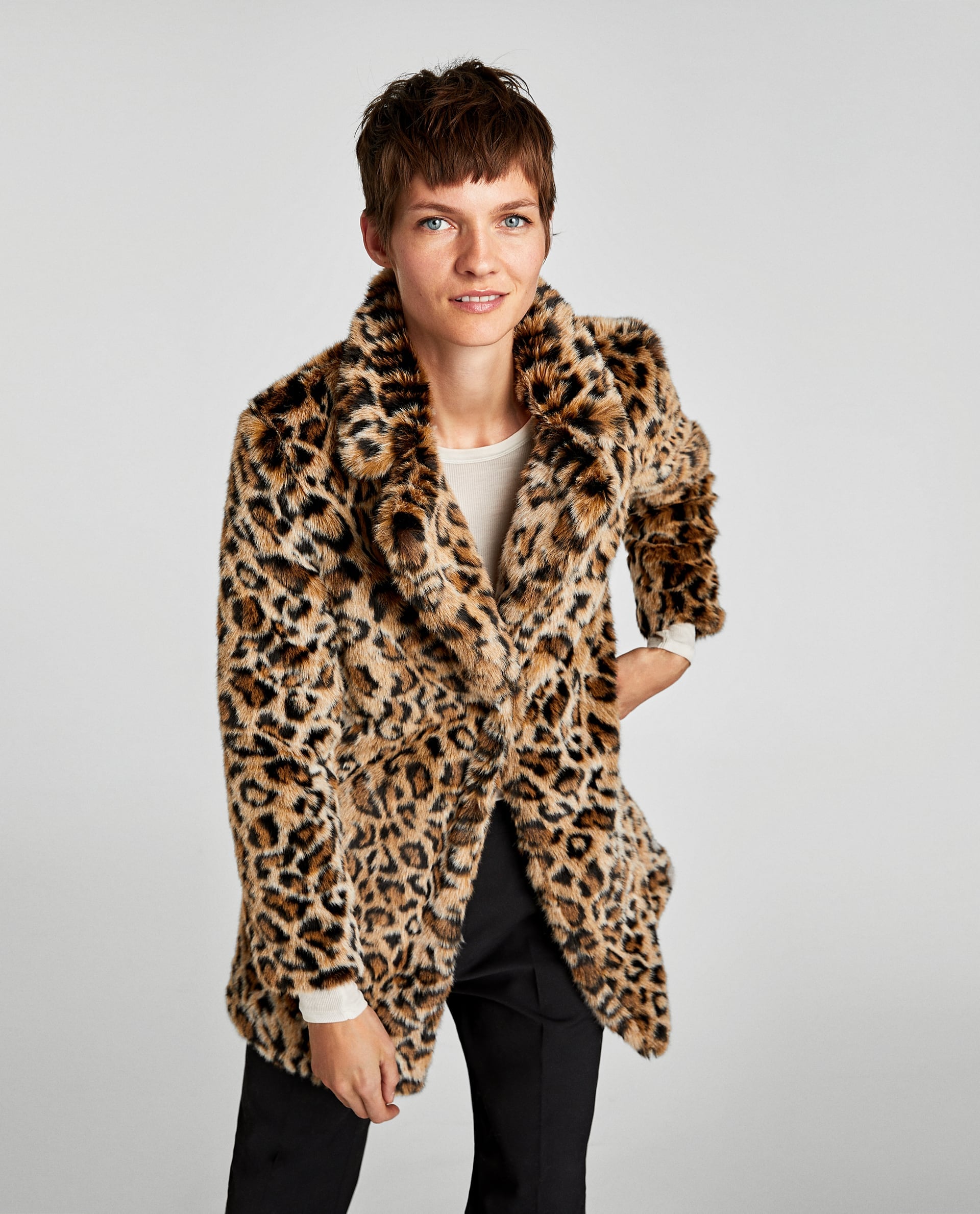 zara leopard faux fur coat