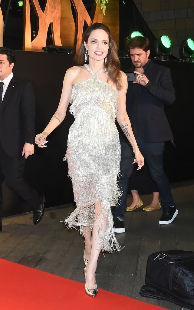 Angelina Jolie Silver Fringed Dress at Maleficent 2 Premiere