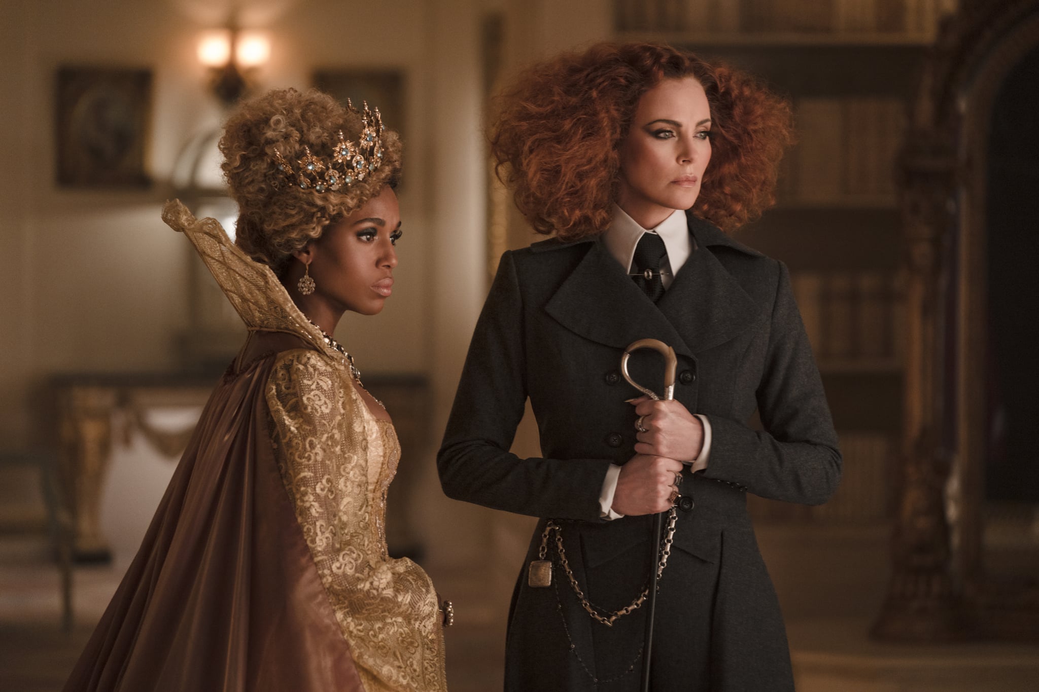 The School for Good and Evil (L-R) Kerry Washington as Professor Dovey, Charlize Theron as Lady Lesso. Cr. Helen Sloan / Netflix © 2022