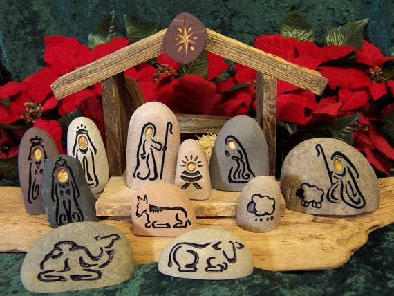 Engraved Stone Nativity Set