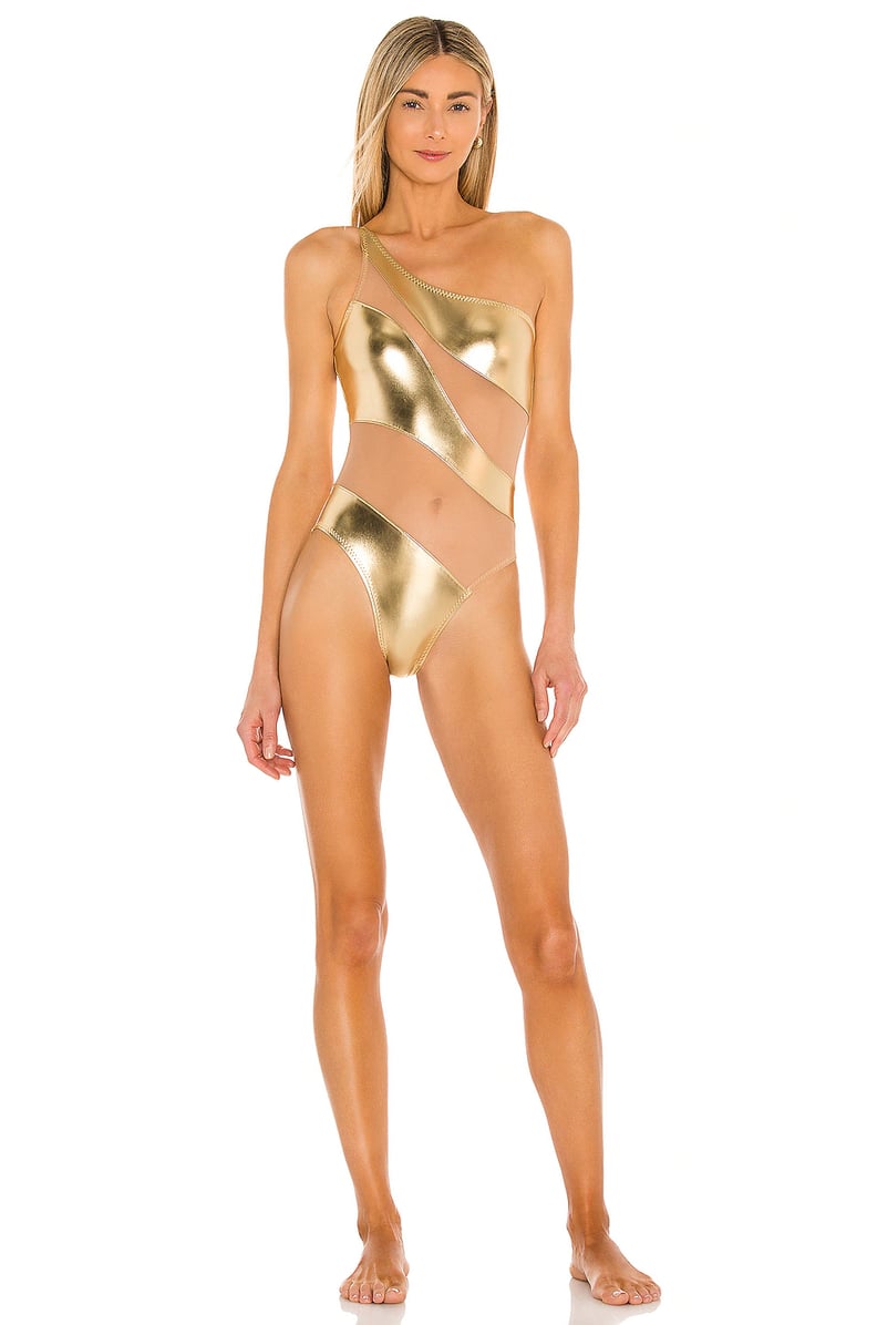 Norma Kamali Snake Mesh Mio One Piece in Gold Foil