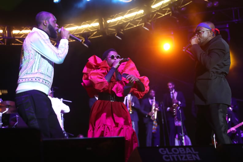 NEW YORK, NEW YORK - SEPTEMBER 22: Pras, Lauryn Hill and Wyclef Jean of The Fugees perform at Global Citizen Live at Pier 17 on September 22, 2021 in New York City. (Photo by Johnny Nunez/WireImage)