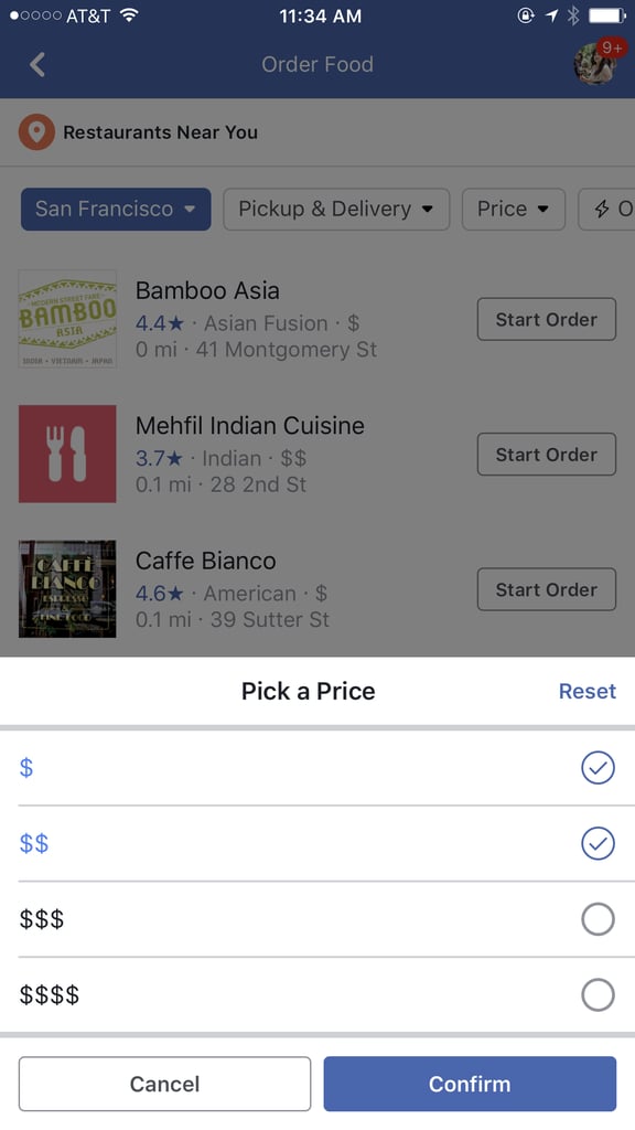 You can also sort the restaurants by price point.