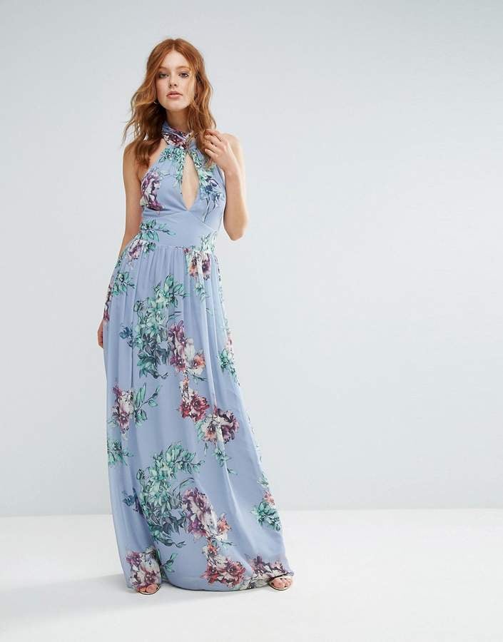 City Goddess High Neck Floral Print Maxi Dress