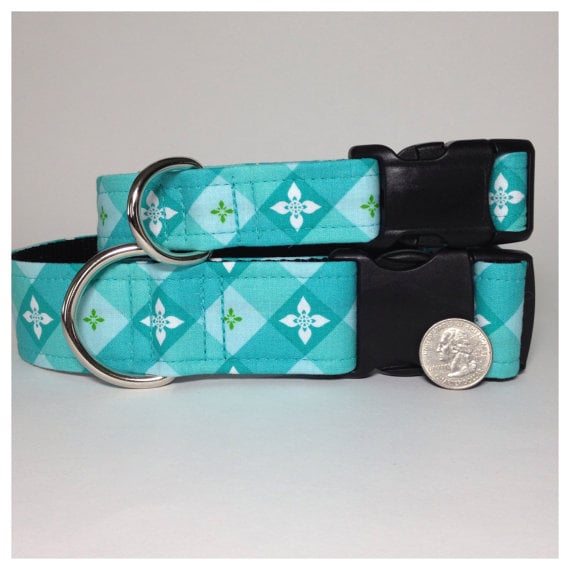 Teal Plaid Dog Collar