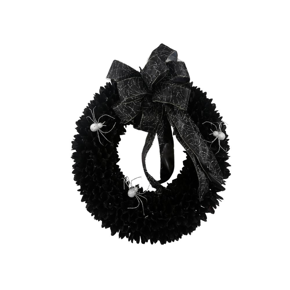Black Wood Curl Wreath with Black Bow ($40)
