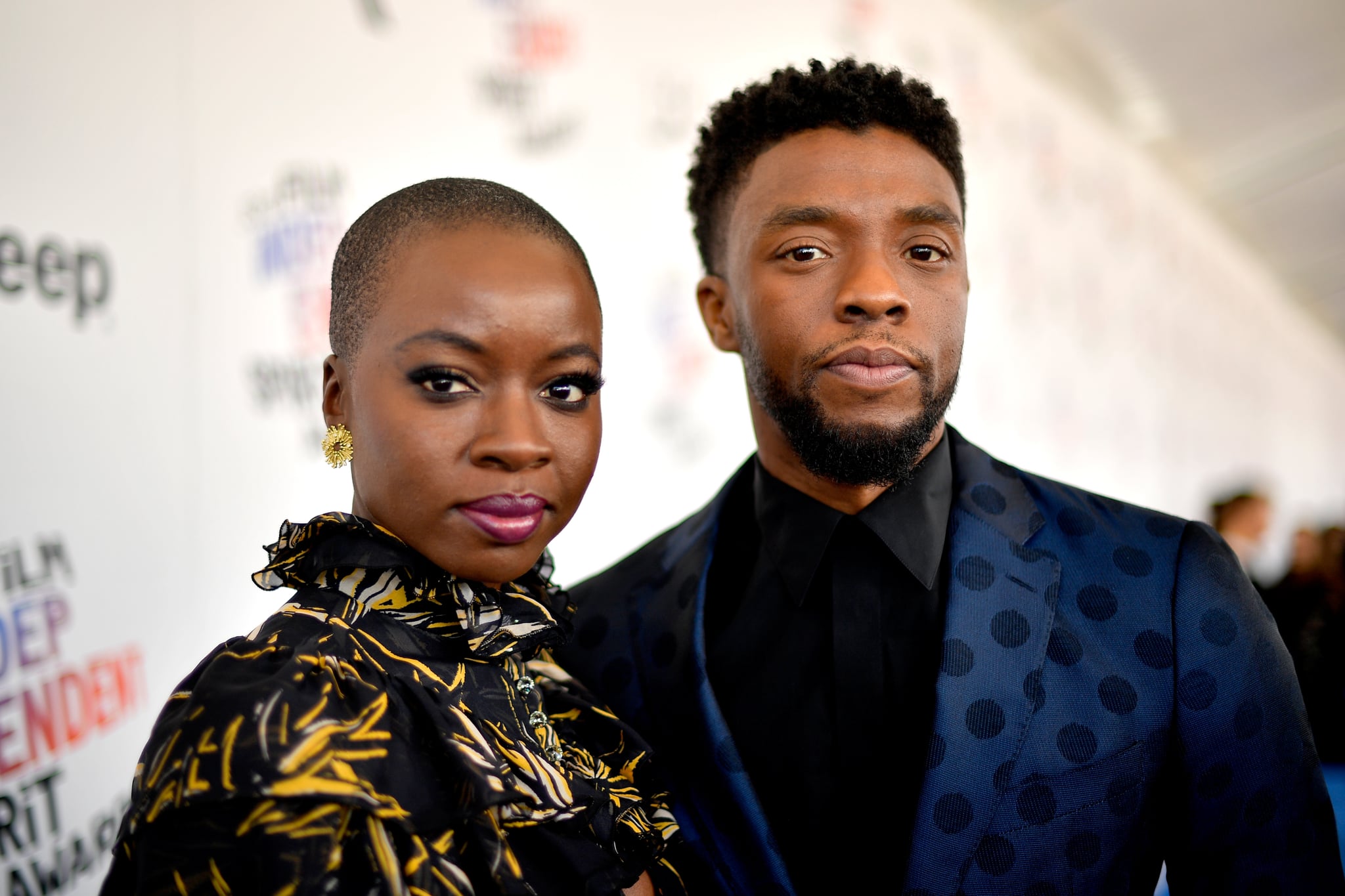 SANTA MONICA, CA - MARCH 03:  Actors Danai Gurira (L) and Chadwick Boseman attend the 2018 Film Independent Spirit Awards on March 3, 2018 in Santa Monica, California.  (Photo by Matt Winkelmeyer/Getty Images)