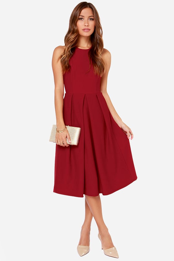 Lulu's Backless Burgundy Midi Dress