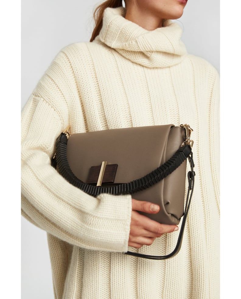 Zara Leather Crossbody Bag With Pleated Strap Detail