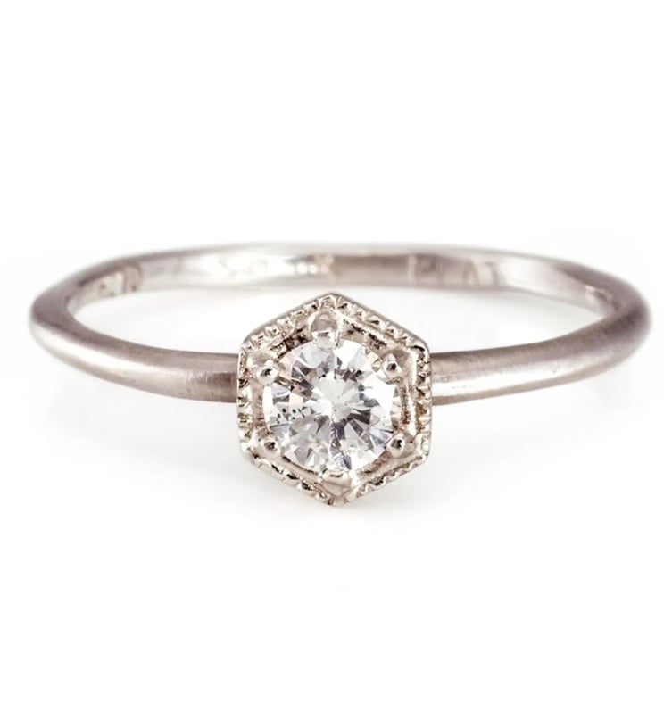 Simple Unique Platinum White Diamond Hexagon Engagement Ring