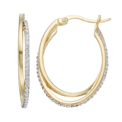 Sterling 'N' Ice 14k Gold Over Silver Crossover Crystal Hoop Earrings ...