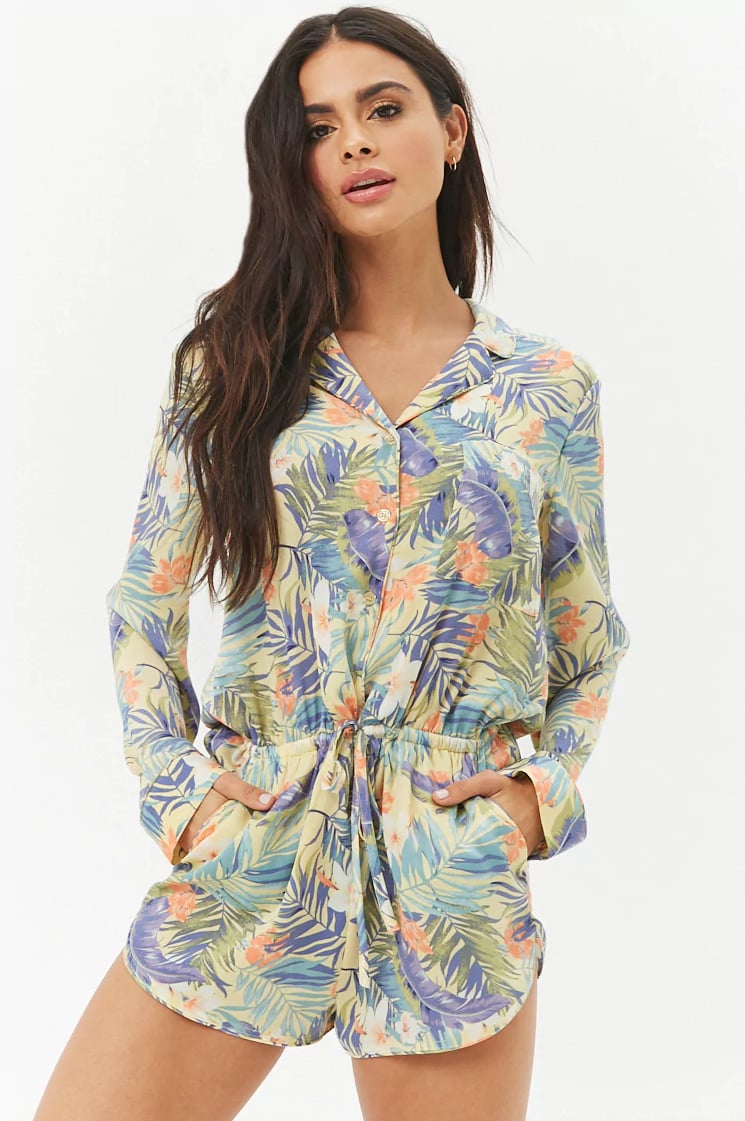 Forever 21 Satin Tropical Pajama Romper