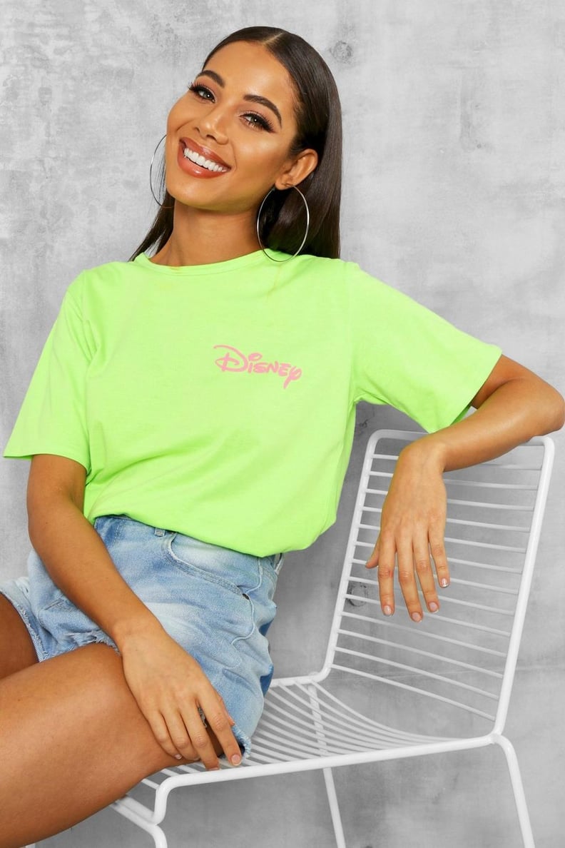 Boohoo Disney Licence Neon Slogan T-Shirt