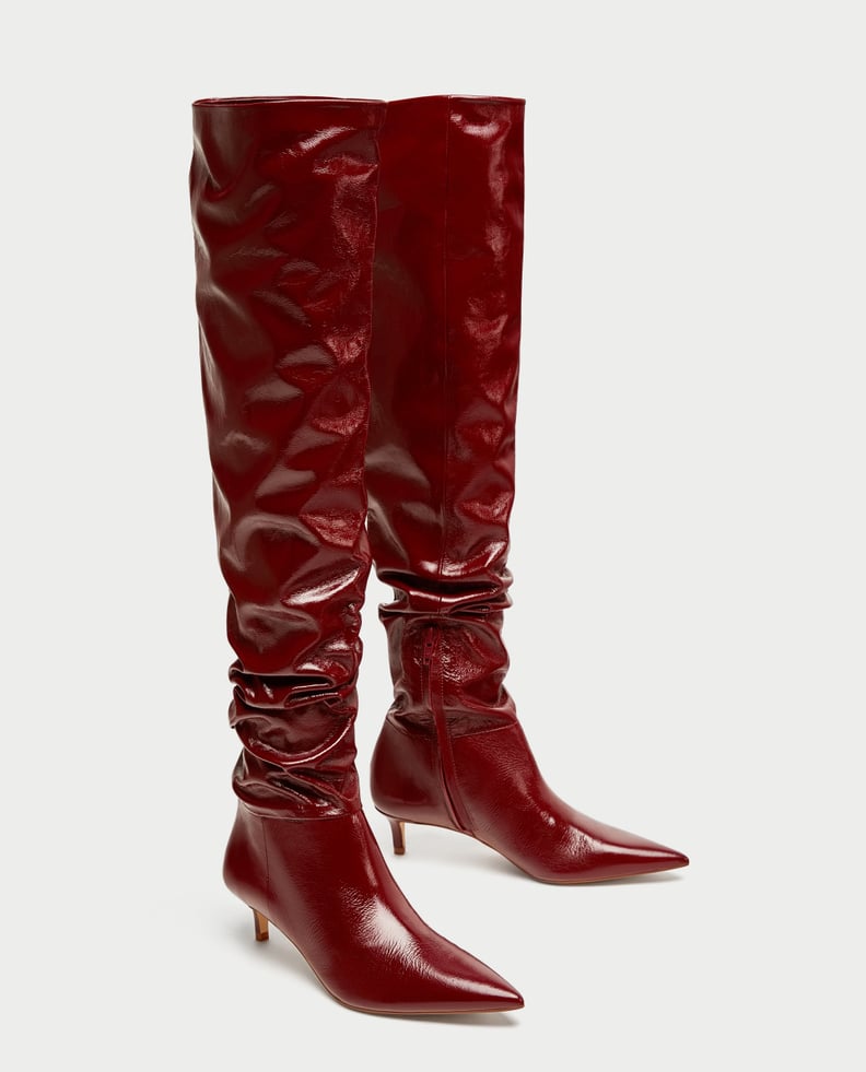 Zara Gathered Leather Over-the-Knee Boots