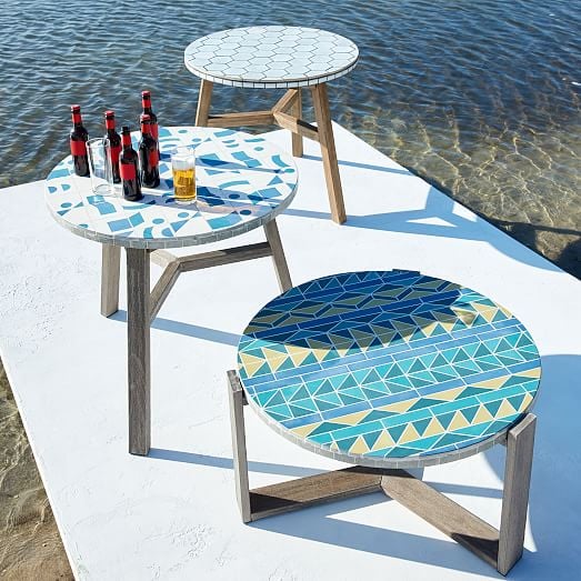 2-Tone Geo Mosaic Tiled Outdoor Bistro Table