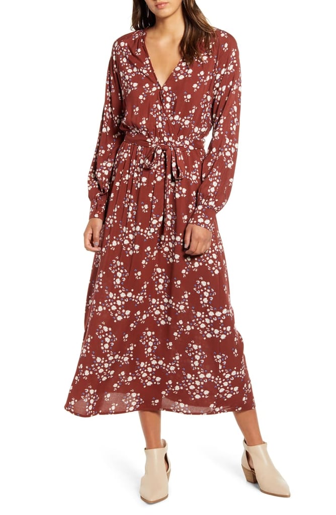 All in Favor Floral Print Long Sleeve Midi Dress