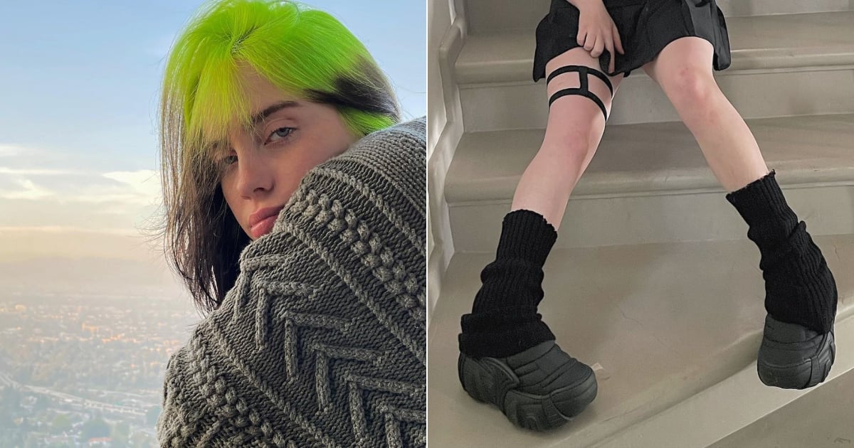 See Billie Eilishs Black Swear London Boots With Socks Popsugar Fashion