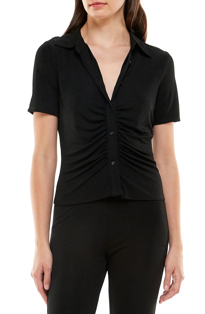 A Ruched Top: Wayf Jennifer Ruched Short Sleeve Knit Top