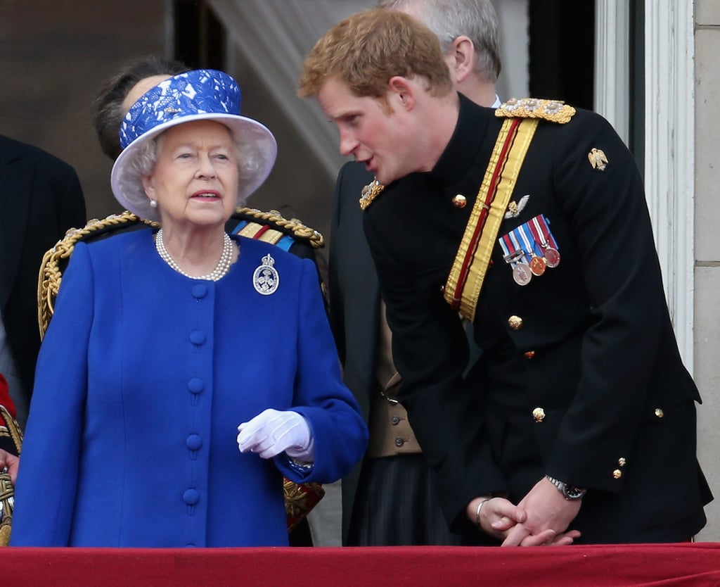 Prince Harry chatted with Queen Elizabeth on the balcony of Buckingham Palace during the annual Trooping the Colour ceremony in 2013.