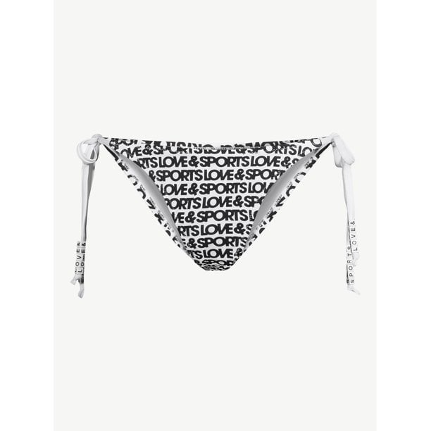 Logo String Bikini Swim Bottoms with Beads