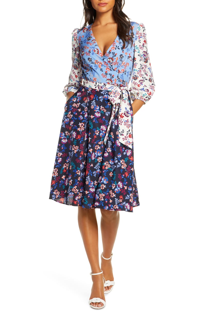 1901 Colorblock Floral Faux Wrap Dress