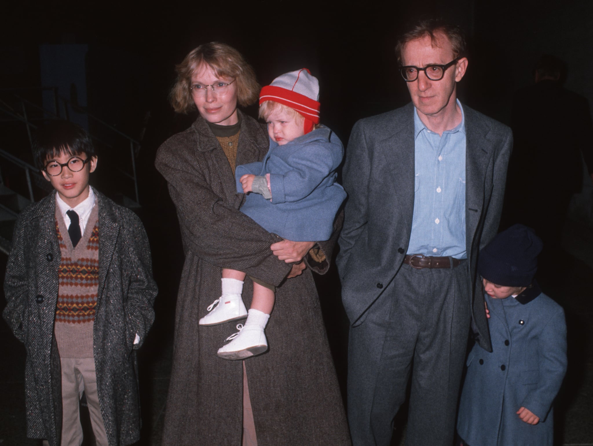 Actor Woody Allen, actress Mia Farrow and children attend The Apple Circus Performance on November 3, 1989 in New York City. (Photo by Ron Galella, Ltd./Ron Galella Collection via Getty Images)