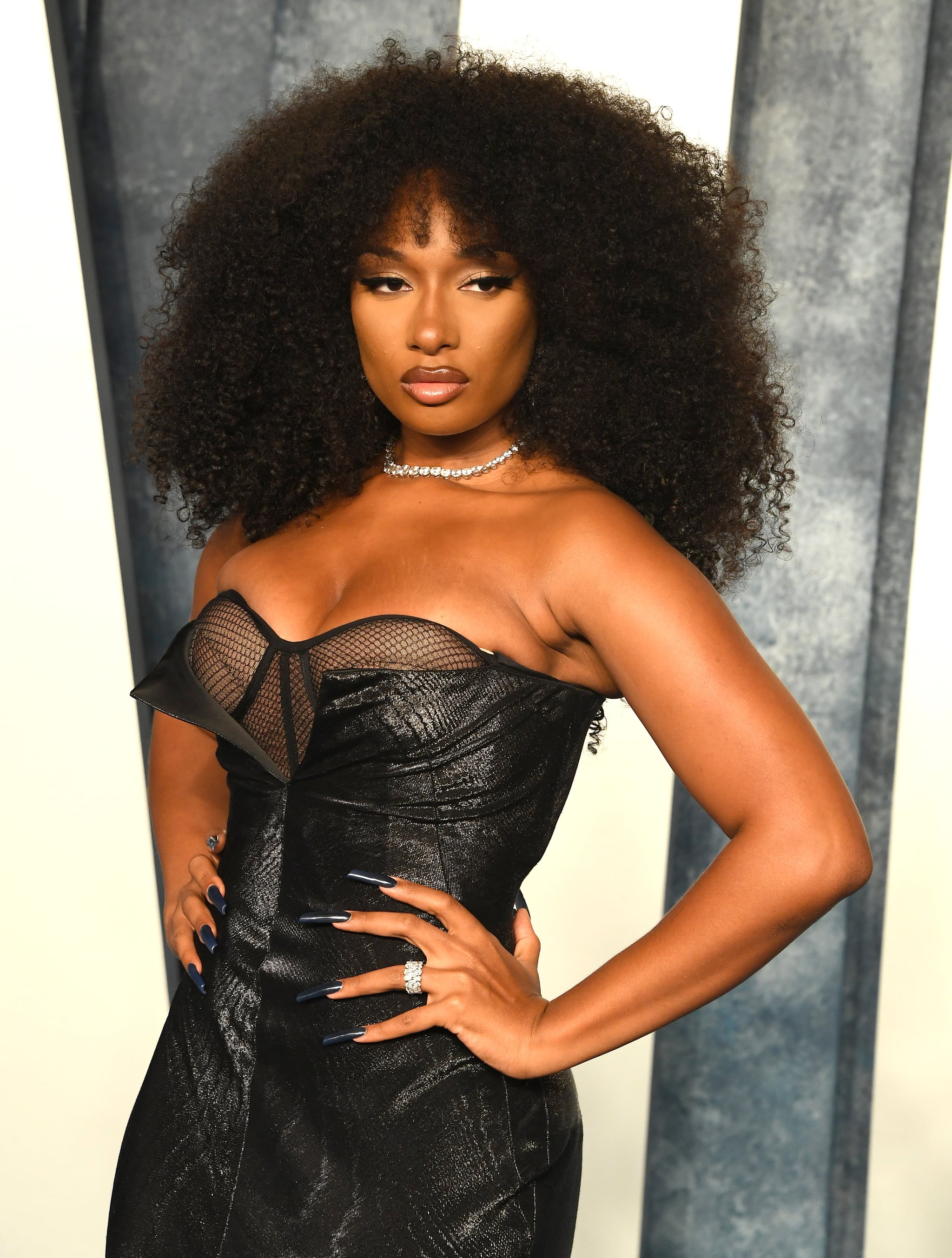 BEVERLY HILLS, CALIFORNIA - MARCH 12: Megan Thee Stallion arrives at the Vanity Fair Oscar Party Hosted By Radhika Jones at Wallis Annenberg Centre for the Performing Arts on March 12, 2023 in Beverly Hills, California. (Photo by Steve Granitz/FilmMagic)