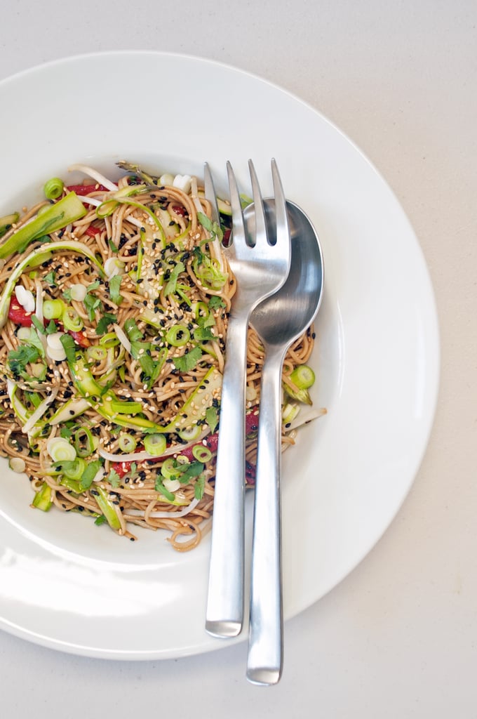 Soba Noodle Salad With Asparagus Ribbons and Roasted Bell Peppers