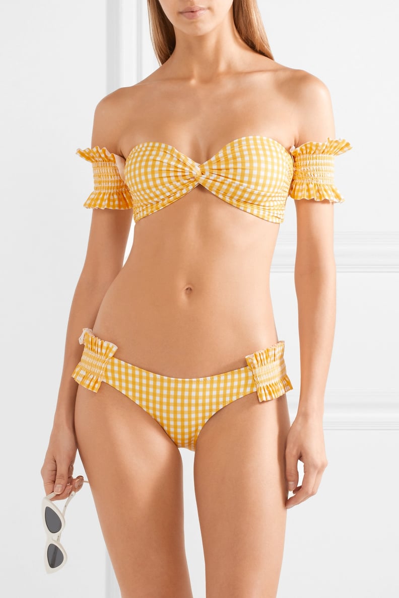 Caroline Constas Andros Off-the-Shoulder Shirred Gingham Bikini